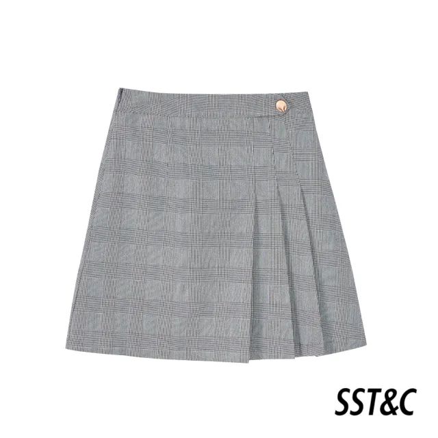 【SST&C 最後65折】羊毛混紡灰格紋壓褶西裝裙7462112006