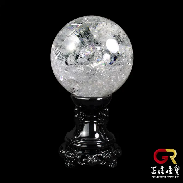 【正佳珠寶】白水晶 頂級彩虹白水晶球 6.4kg 白水晶擺件｜特製木座(頂級彩虹光)
