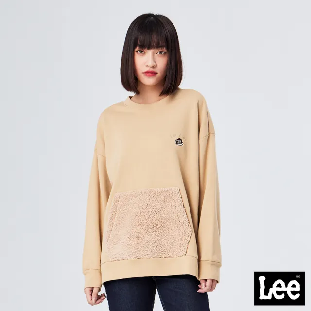 【Lee】女裝 長袖厚T / Caf☆ 異材質拼接 大地棕 舒適版型(LL21036381H)