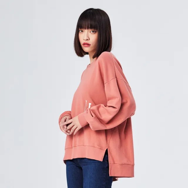 【Lee】女裝 長袖厚T / 造型印花 珊瑚粉 舒適版型(LL210358232)