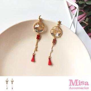 【MISA】S925銀針耳環 流蘇耳環/韓國設計S925銀針可愛小兔貓咪滴釉流蘇造型長耳環(2款任選)