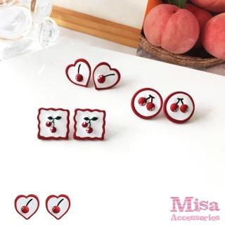 【MISA】S925銀針耳環 櫻桃耳環 可愛耳環/韓國設計S925銀針法式復古可愛小櫻桃造型耳環(3款任選)