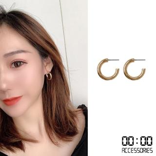 【00:00】S925銀針耳環 C圈耳環/韓國設計S925銀針極簡百搭光面C圈造型耳環(2色任選)