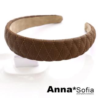 【AnnaSofia】韓式寬髮箍髮飾-光澤絨革菱車線 現貨(咖駝系)