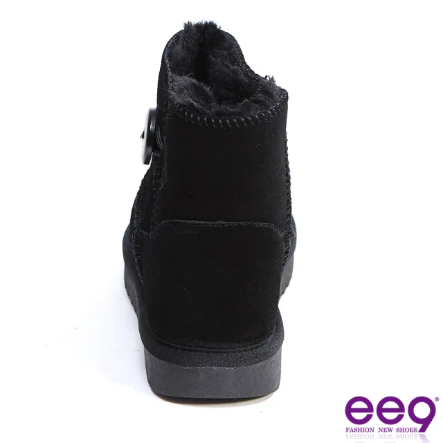 【ee9】時尚鈕扣超厚保暖絨毛厚底踝雪靴 黑色-7643352 10(踝雪靴)
