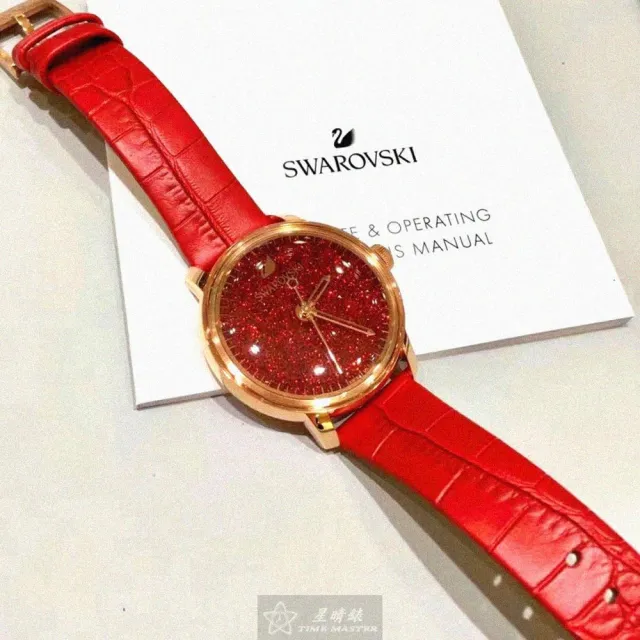 【SWAROVSKI 施華洛世奇】SWAROVSKI施華洛世奇女錶型號SW00005(大紅色錶面玫瑰金錶殼大紅色真皮皮革錶帶款)