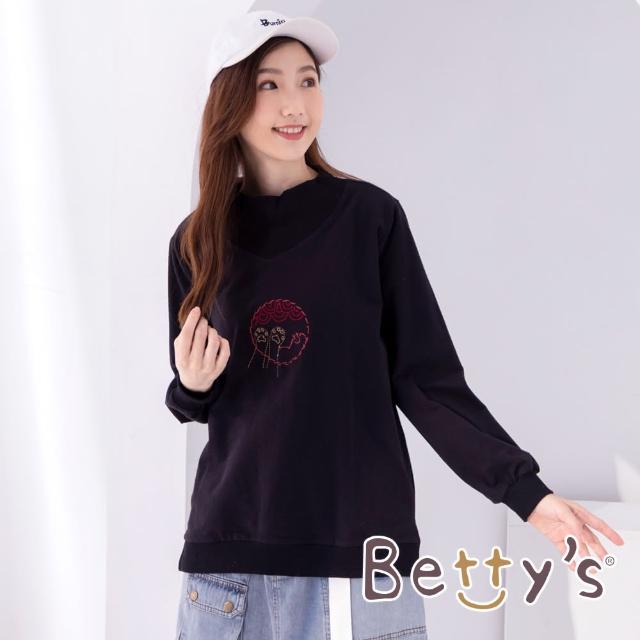 【betty’s 貝蒂思】立領繡花長袖T-shirt(黑色)