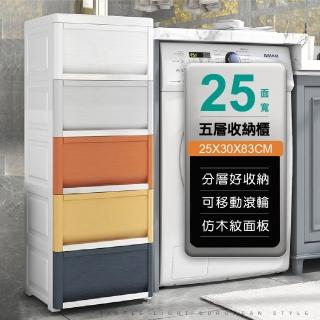 【Ashley House】25面寬-簡約歐式仿木紋加厚五層抽屜收納櫃(附輪好移動)
