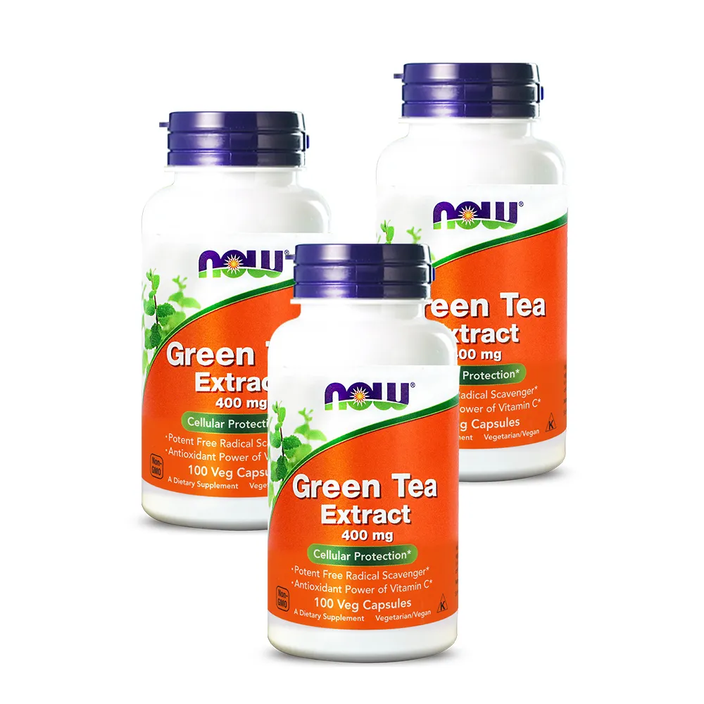 【NOW健而婷】綠茶+C植物膠囊食品-100顆/瓶(3瓶組)