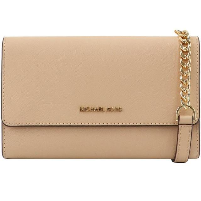 【Michael Kors】奶茶色防刮皮革三合一WOC鏈帶斜背包+手拿包