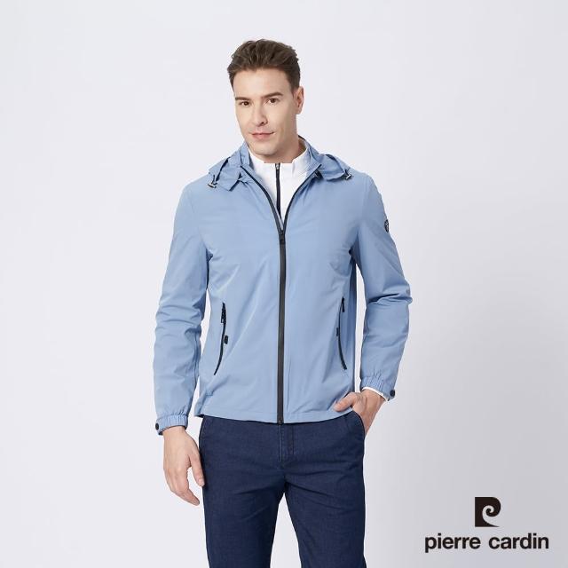 【pierre cardin 皮爾卡登】商務休閒 男款 帥氣連帽薄夾克外套-灰藍色(5215662-36)