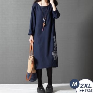 【LANNI 藍尼】★悠然自得印花洋裝(連身裙/長袖/圓領)