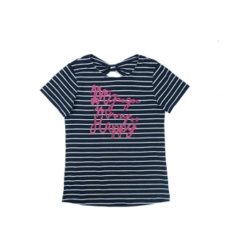 【MCGREGOR 瑪格麗格】針織條紋圓領T恤-女童(181773字體印花圖)