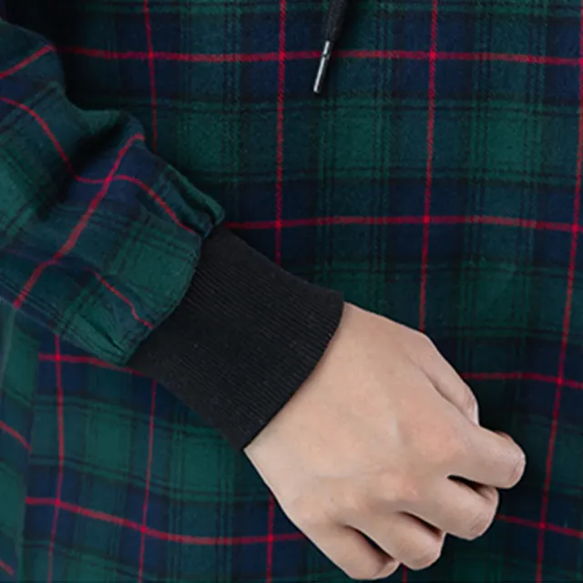 【MsMore】大碼棉麻襯衣款加絨連帽格紋外套#105499(2色)