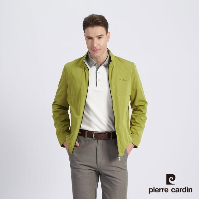 【pierre cardin 皮爾卡登】商務休閒 男款 都會休閒立領薄夾克外套-黃綠色(5215664-45)