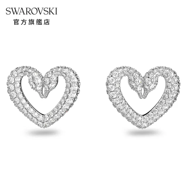 【SWAROVSKI 官方直營】Sublima 耳釘 心形 中碼 白色 鍍白金色