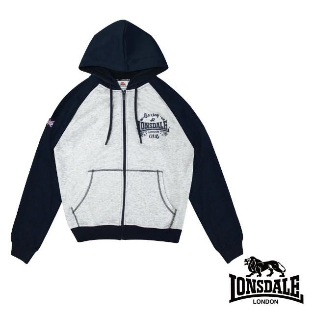 【LONSDALE 英國小獅】潮流撞色LOGO加絨連帽外套(白灰 LT250952)