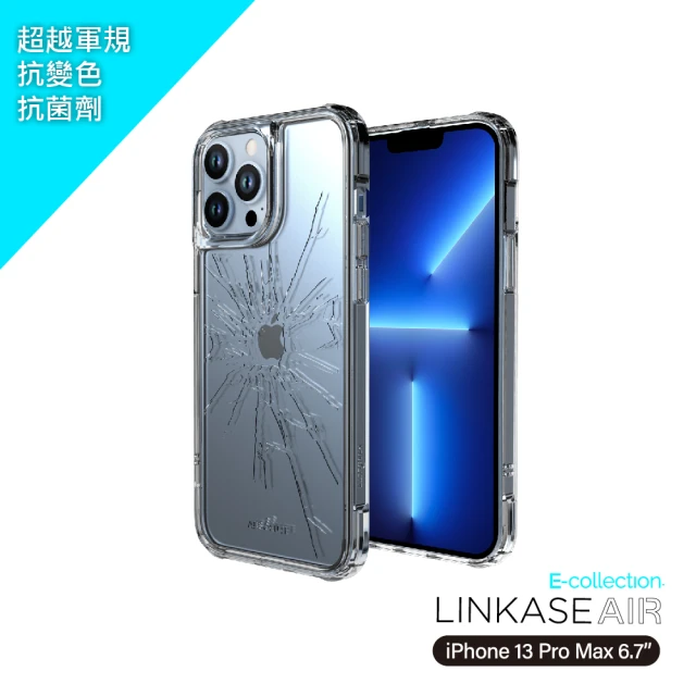 ABSOLUTE iPhone 13 Pro Max 6.7吋專用 LINKASEAIR電子蝕刻技術防摔抗變色抗菌大猩猩玻璃保護殼(裂紋)