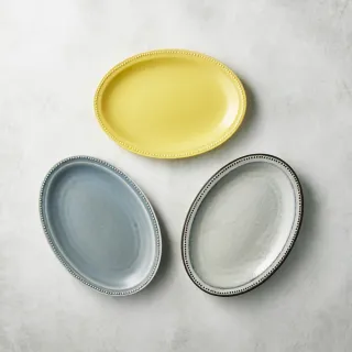 【有種創意食器】日本美濃燒 - 珍珠邊橢圓淺盤  - 雙件組 - 新色(3選2)