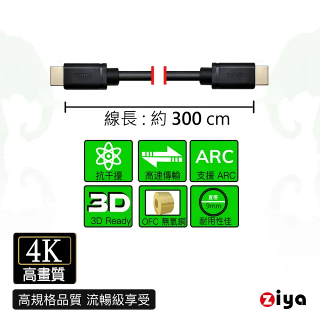 【ZIYA】PS/XBOX/Switch 副廠遊戲主機專用 4K HDMI視訊傳輸線(精緻影音款 300 cm)