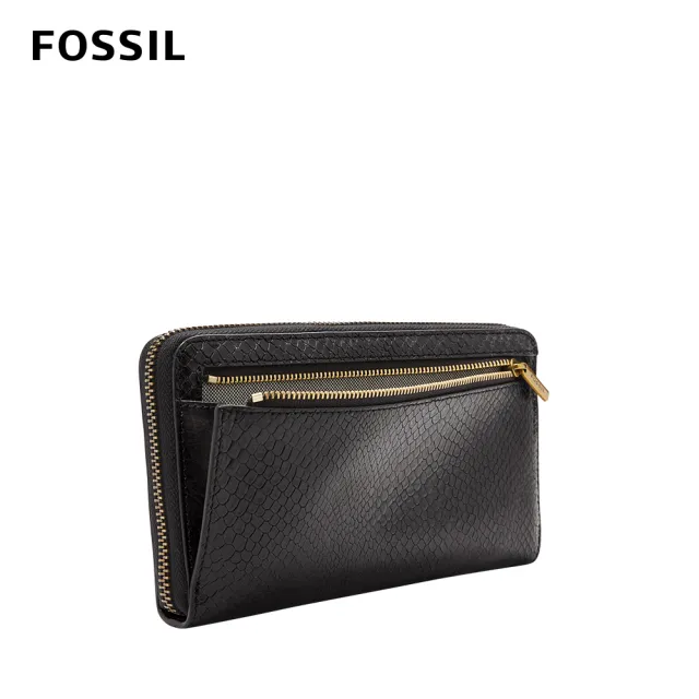 【FOSSIL 官方旗艦館】Liza 真皮拉鍊式長夾-亮黑色 SL6550001