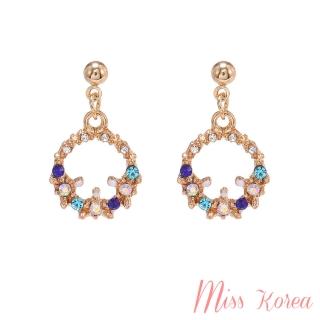 【MISS KOREA】花團錦簇彩色美鑽鋯石圈圈造型耳環(水鑽耳環 圈圈耳環 花朵耳環)
