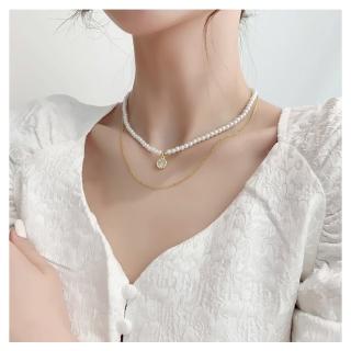 【HaNA 梨花】韓國小公主氣質．雙層圓鑽珍珠短項鍊(項鍊 毛衣鍊)