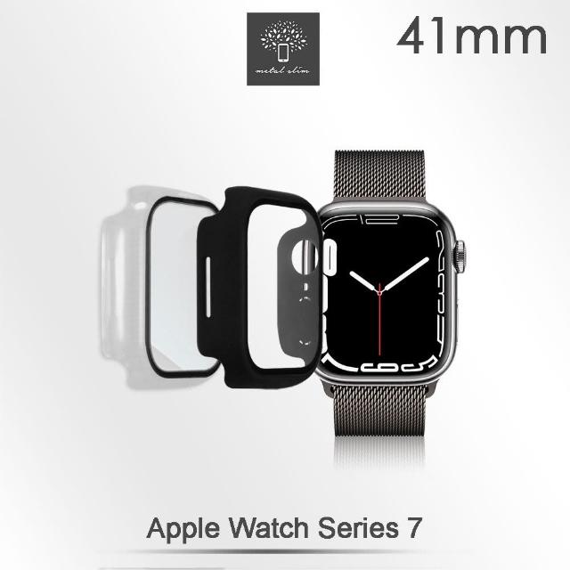 【Metal-Slim】Apple Watch Series 7 41mm(鋼化玻璃+PC 雙料全包覆防摔保護殼)