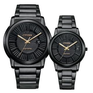 【CITIZEN 星辰】PAIR系列光動能荒野世紀黑鋼帶腕錶 情侶錶(AW1217-83E/FE6017-85E)