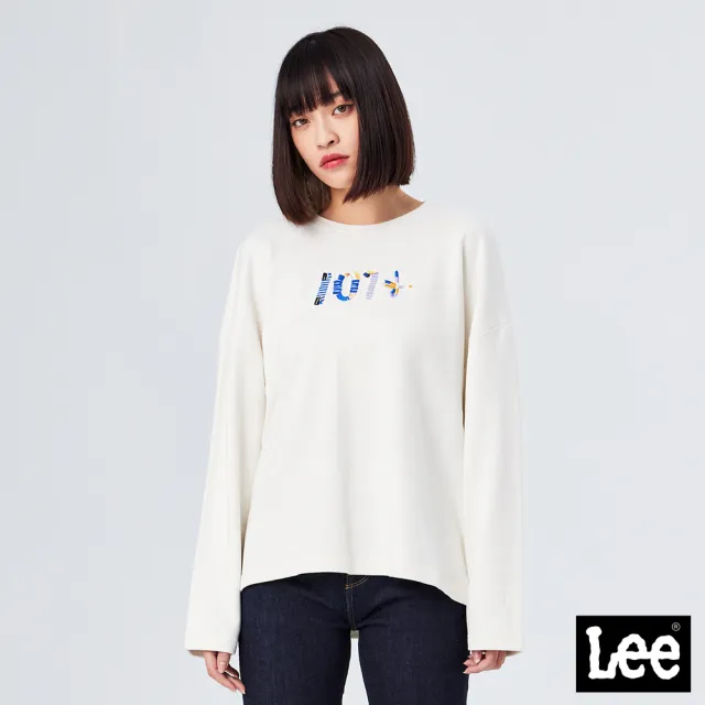 【Lee】女裝 長袖厚T / 經典系列 刺繡 奶霜白 季節性版型 / 101+ 系列(LL210356005)