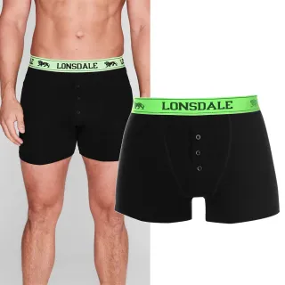 【LONSDALE 英國小獅】英倫紳士 鈕扣四角內褲2入(黑/織帶綠 LT422013)
