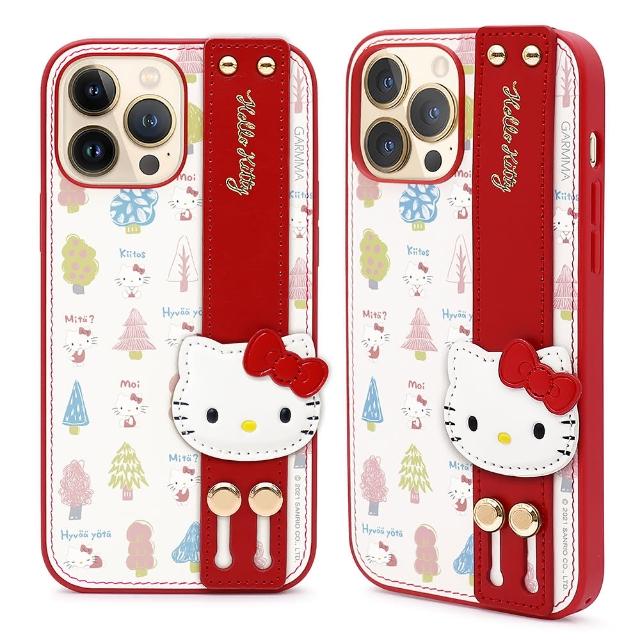 【GARMMA】iPhone 13 Pro 6.1吋Hello Kitty 手掌帶燙金皮革保護套 森林探險