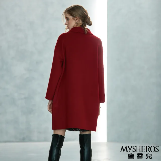 【MYSHEROS 蜜雪兒】毛呢大衣 100%羊毛 翻領 排釦 大口袋 素色(紅)
