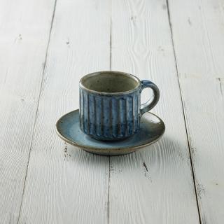 【有種創意食器】丸伊信樂燒 - 青萩雕紋直筒咖啡杯碟組(2件組 - 210ml)