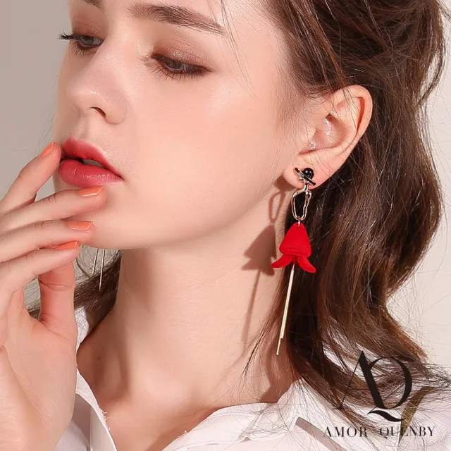 【AQ】925純銀質感紅設計紅裙淑女風耳環/耳針(飾品/配件/