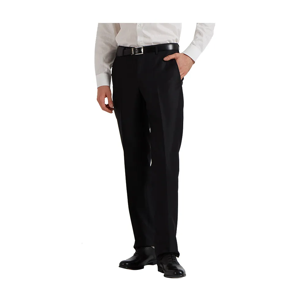 【ROBERTA 諾貝達】男裝 修身版 內斂優雅 經典條紋西褲 平口(黑)