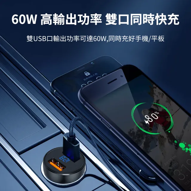 【NOKIA】60W 雙USB QC3.0 液晶顯示 車充(P6105N)
