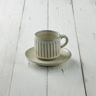 【有種創意食器】丸伊信樂燒 - 白釉雕紋直筒咖啡杯碟組(2件組 - 210ml)