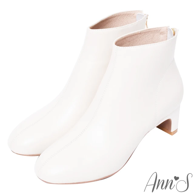 【Ann’S】完美版型-全真皮扁跟圓頭短靴5cm-版型偏小(米白)