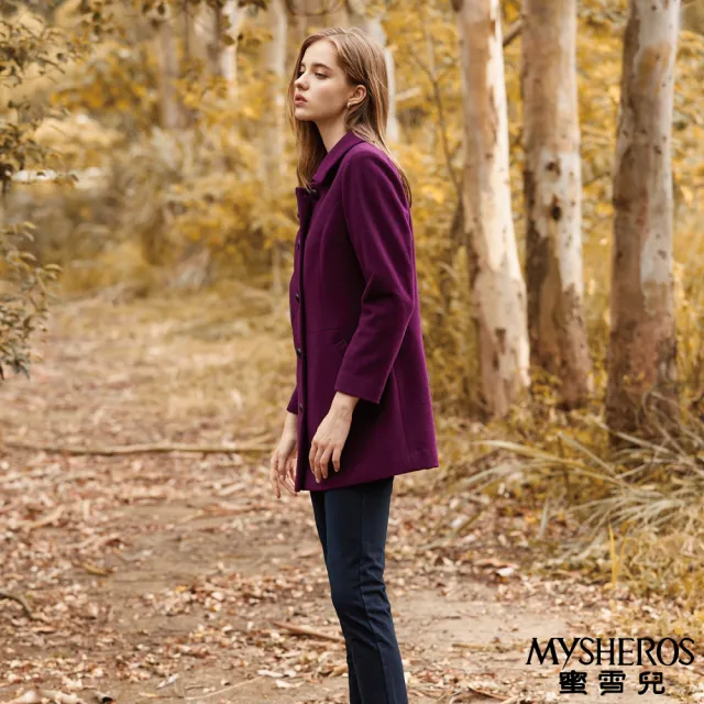 【MYSHEROS 蜜雪兒】毛呢大衣 羊毛 翻領 排釦 素色(紫)