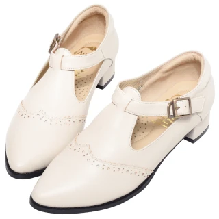 【Ann’S】復古80年代-頂級全真皮T字扣帶雕花牛津鞋3cm(米白)