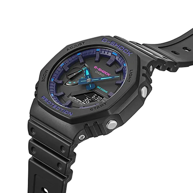 【CASIO 卡西歐】G-SHOCK 八角防護構造雙顯手錶-VIRTUAL BLUE 系列  禮物(GA-2100VB-1A/速)