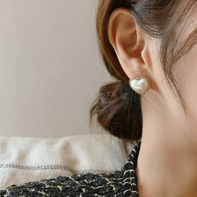 【Oni 歐妮】珍鑽愛心造型 耳針穿式耳環耳釘耳骨環 耳飾925銀針(1對入)