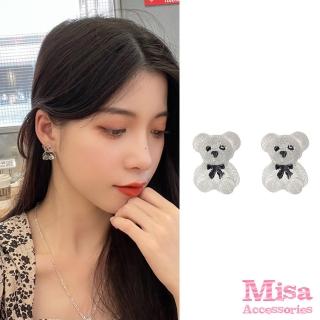 【MISA】韓國設計S925銀針可愛透明立體壓克力小熊造型耳環(925銀針耳環 可愛耳環 小熊耳環)