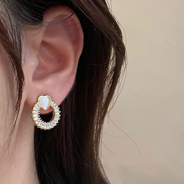 【Oni 歐妮】鋯石貓眼石愛心 耳針穿式耳環耳釘耳骨環 耳飾925銀針(1對入)
