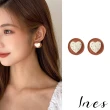 【INES】S925銀針耳環 水鑽耳環 愛心耳環/韓國設計S925銀針法式復古水鑽愛心圓盤造型耳環(2色任選)