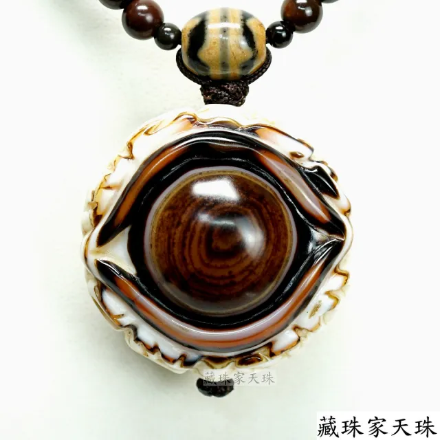 【藏珠家】精品41mm雪花財咒天眼+綠度母咒天珠項鍊