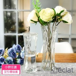 【Eclat】匠心花藝高雅花紋六角時尚晶透花瓶小款 2款任選(花瓶擺件 花藝花器 插花裝飾品 造型花瓶)