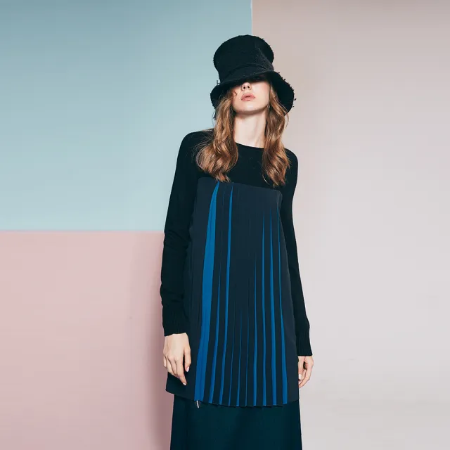 【ICHE 衣哲】Cop.Copine 法國原裝進口造型落肩洋裝-知識黑與藍