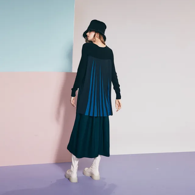 【ICHE 衣哲】Cop.Copine 法國原裝進口造型落肩洋裝-知識黑與藍